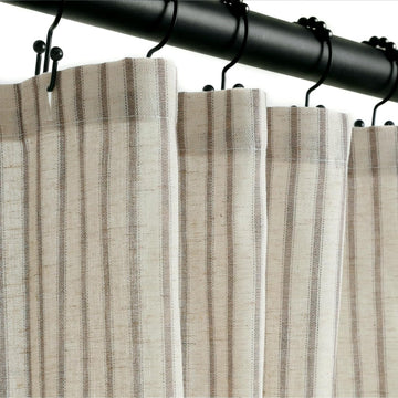 Farmhouse Striped Shower Curtain - 72x72 Inches, Linen Blend Fabric, Breathable & Machine Washable, Rustic Taupe