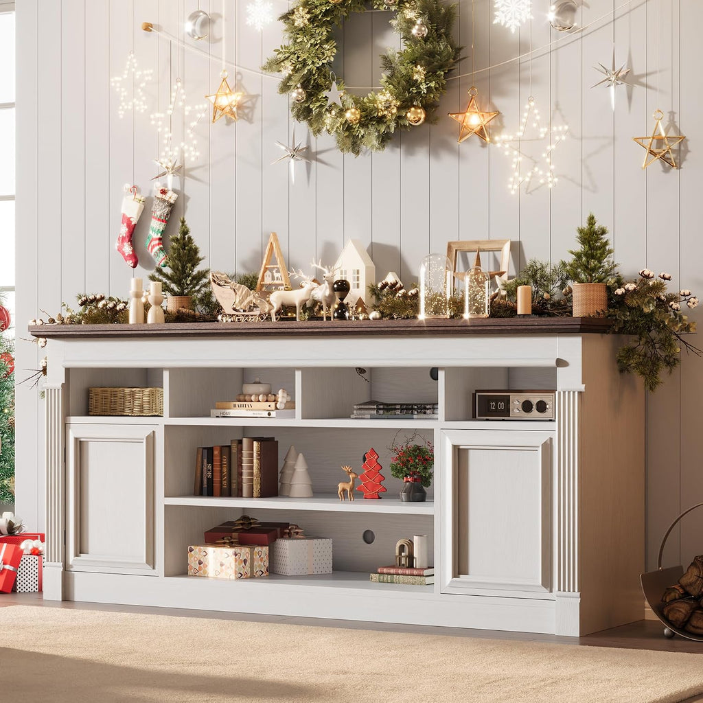 Farmhouse TV Stand for TVs Up to 75", Entertainment Center with Open Storage & Adjustable Shelves, TV Console with Doors for Living Room and Bedroom