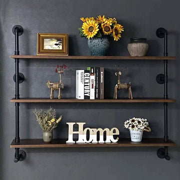 Industrial Pipe Wall Shelves Pipe Shelving with Real Wood Plank 48 Inches | Floating Shelves for Wall Farmhouse Pipe