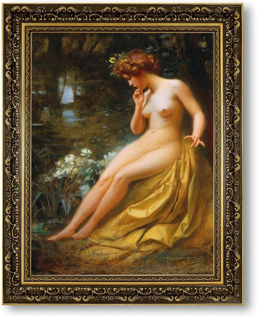 Vintage Framed Nude Woman by the Water Canvas Print Oil Paintings Reproduction World Classics Elegant Painting