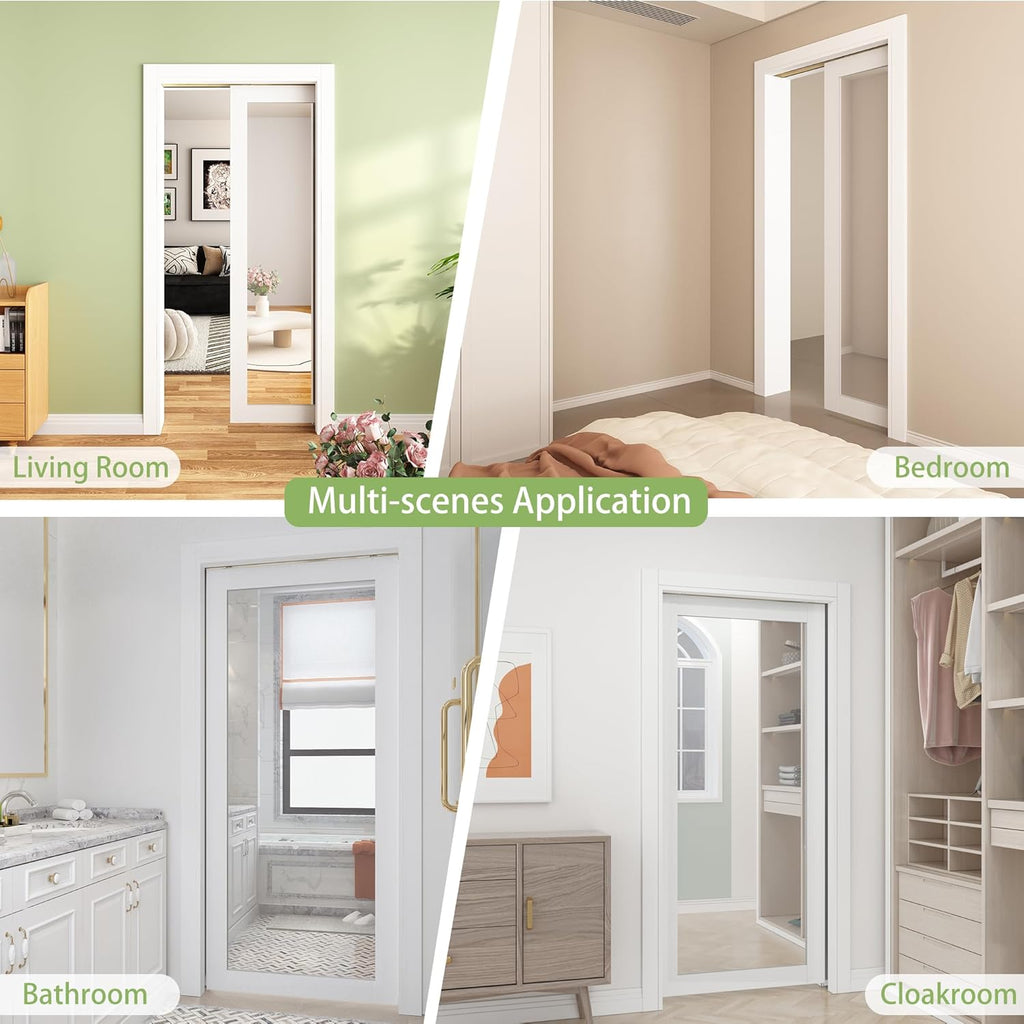 Pocket Door 30"x80", 1-Panel Mirrored Sliding Pocket Door with Soft Close Hardware Kit, Sturdy Solid