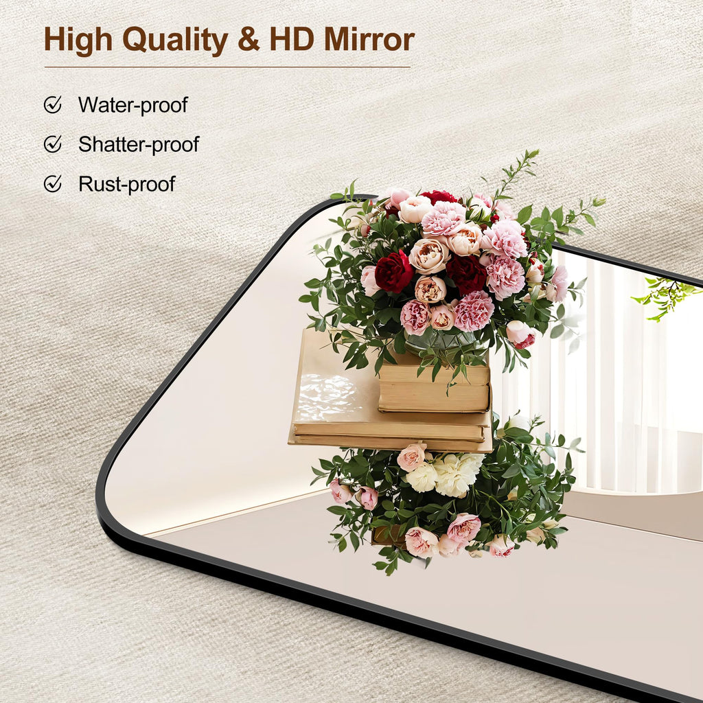 Bathroom Mirror, 30x30 inch Black Square Wall Mounted Mirror with Thin Frame, Bathroom Vanity Mirrors for Over Sink