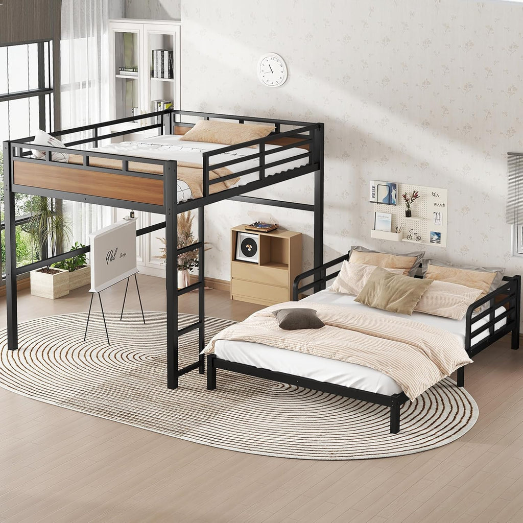 Queen Over Queen Bunk Bed with Headboard and Full Length Guardrail, Separable Bunk Bed Queen