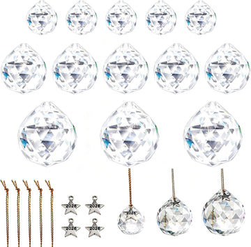 13pcs 2026 Crystal Ball Hanging Ornaments Chandelier Crystals - 20mm/30mm/40mm, Crystals for Suncatchers