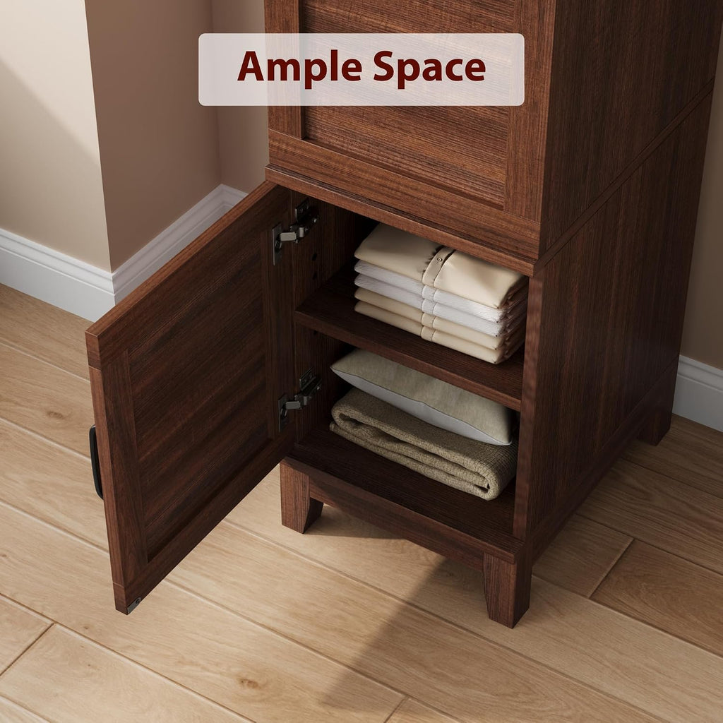 Heavy Duty Wooden Armoire Wardrobe Closet - 2 Doors, 72" Tall, Hanging Rod, 18 Adjustable Shelves, Narrow Bedroom