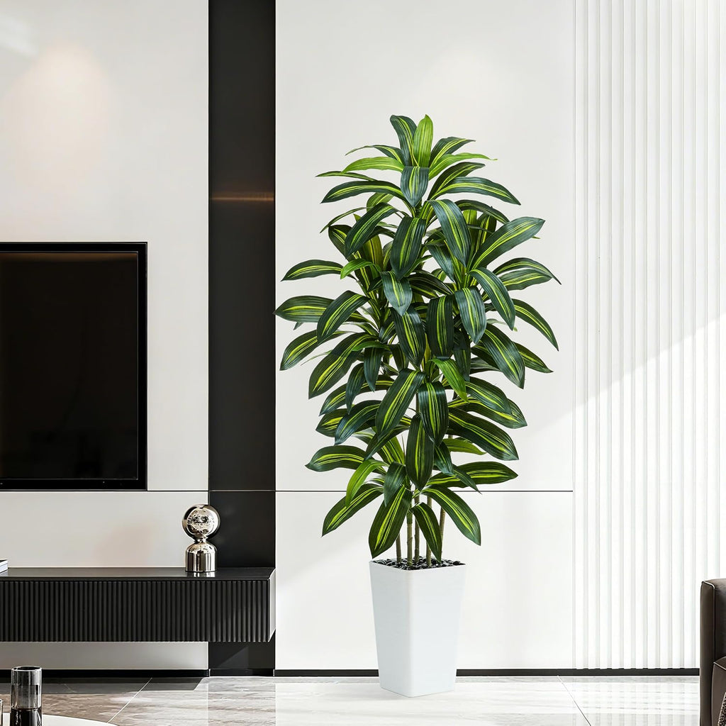 Artificial Dracaena Tree:6FT Faux Silk Tropical Yucca Floor Trees Realistic Fake Green Plant with Natural Wood Trunk