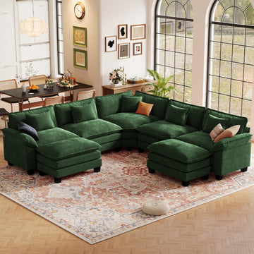 117" Oversized V-Shaped Modular Sectional Cloud Couch with Corner, Comfy 7-Seat Sofa w/ 2 Ottomans, Chenille Deep