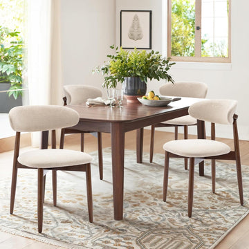 Wooden Dining Chairs Set of 4, Modern Fabric Upholstered Kitchen Side Chairs, Farmhouse Dining Room Chair with Foot