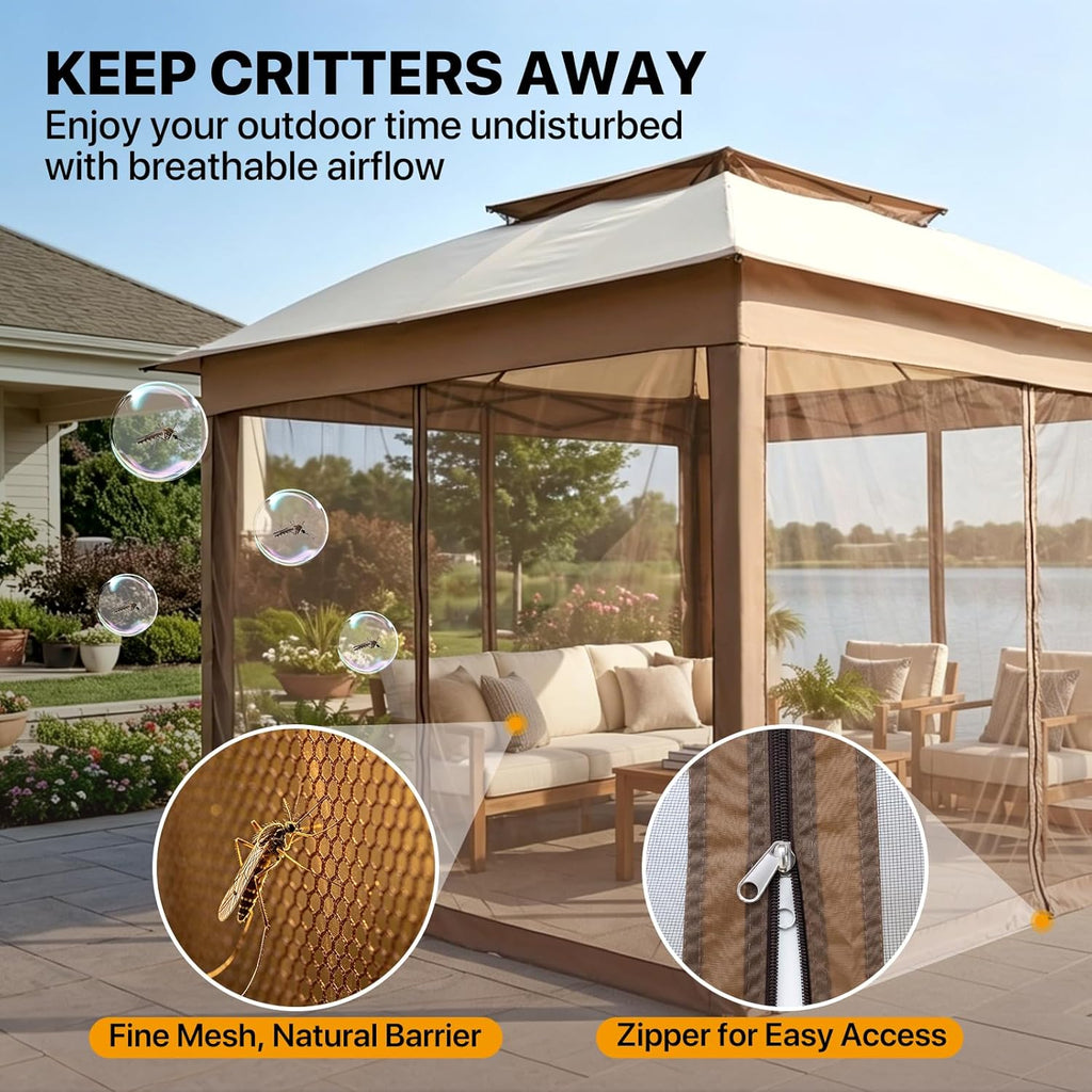 11x11 Pop Up Gazebo with Mesh Netting, Instant Outdoor Canopy Tent, Water Resistant Shelter with UPF 50+ UV Protection