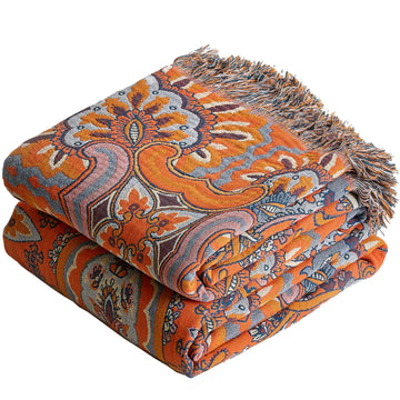 Boho Twin Throw Blanket, 100% Cotton, 60x80 Inches, 1 Piece Soft Lightweight Breathable, Reversible Patterned Tassel