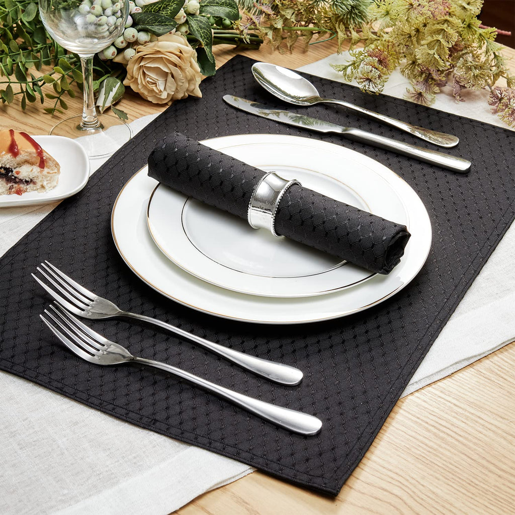 Black 13x19 Rectangle Waterproof Polyester Place Mats Set of 8