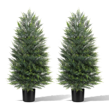 3FT Artificial Topiary Cypress Trees with Pot, 2Pack Faux Plants