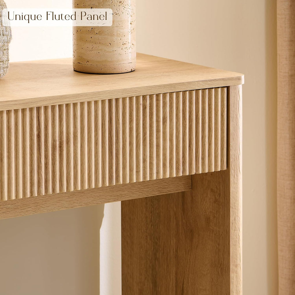 63" Fluted Console Table , Modern Entryway Table with 2 Large Drawers, Long Sofa Table Behind Couch , Couch