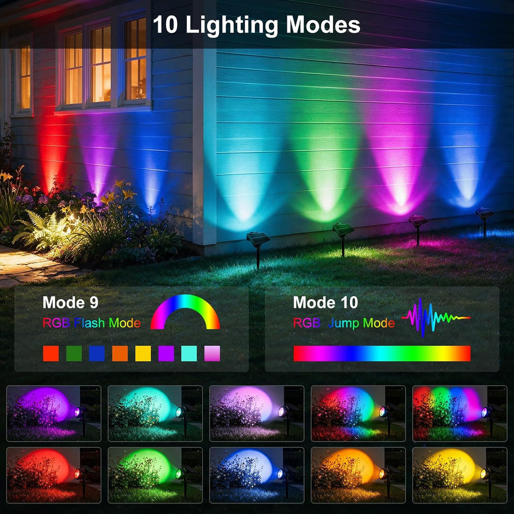 Spot Lights Outdoor Waterproof, Multicolor 10Modes RGB Solar Tree Spotlight Bright Uplights for Halloween Christmas