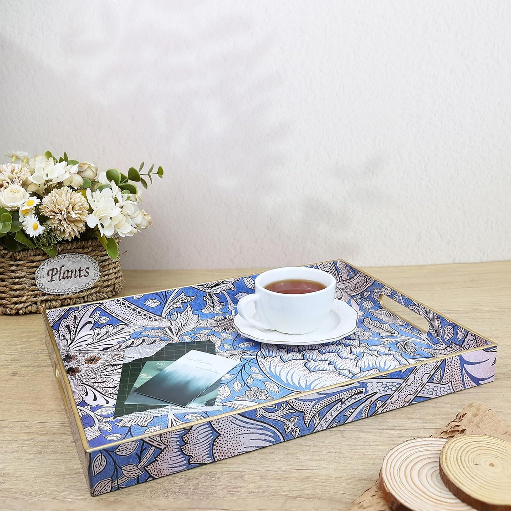Rectangle Serving Tray with Handles, Coffee Table Tray for Ottoman, Living Room, Outdoor Tray for Patio Entertaining