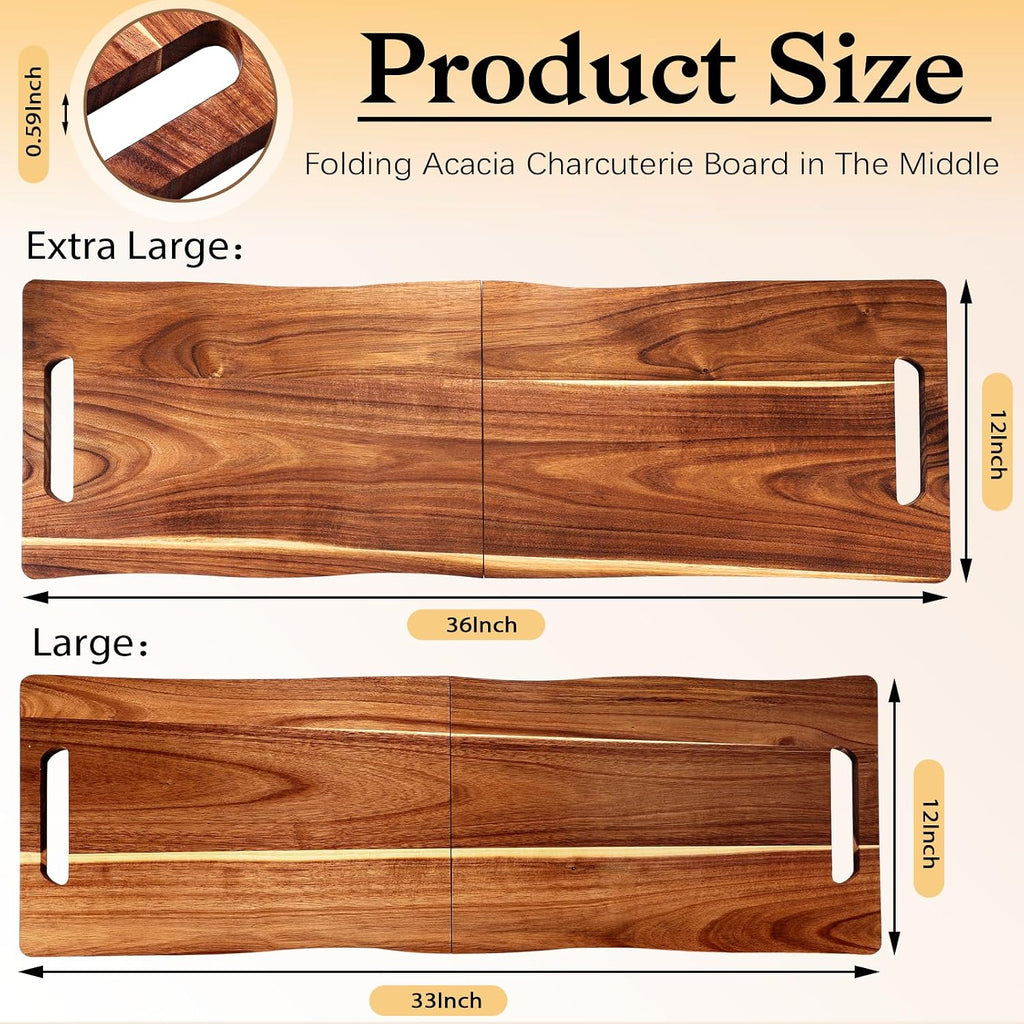 Acacia Large Charcuterie Board, Wood Charcuterie Boards with Handles Foldable Travel 33 x 12 Inch Cheese Boards