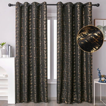 Gold Foil Print Linen Textured Curtains Geometric Dots Pattern Design Curtains Living Room Thermal Insulated Window