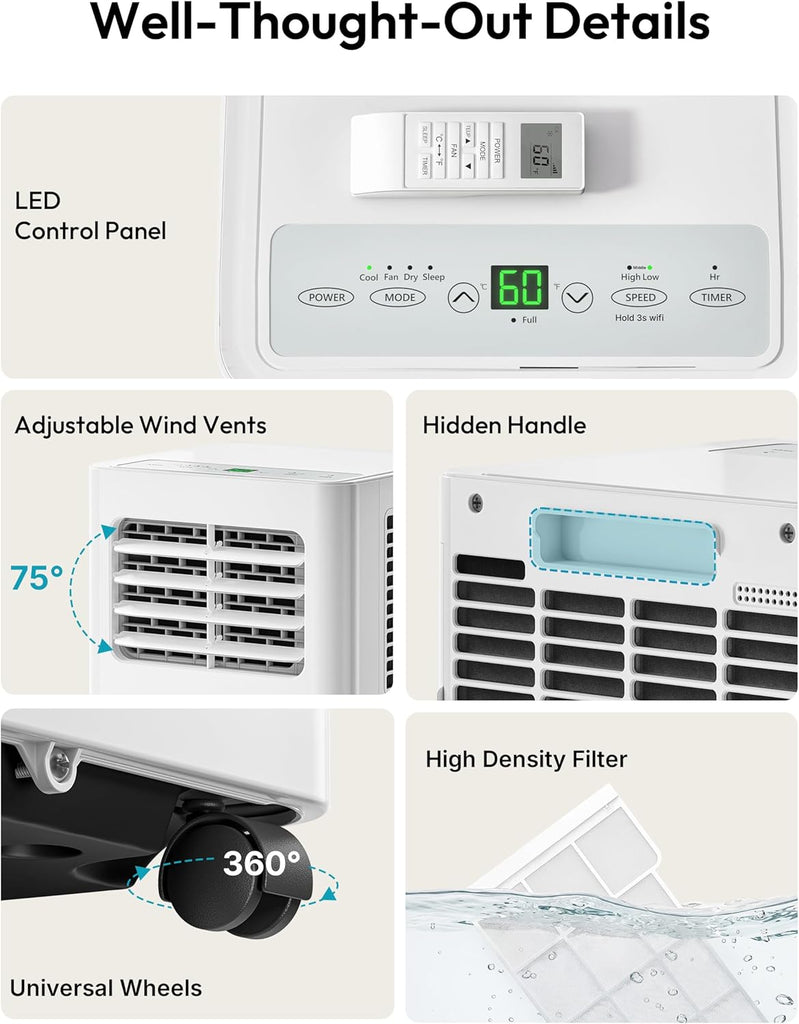 8000 Btu Portable Air Conditioners, 3 in 1 Portable AC with Cool, Dry, Fan Modes