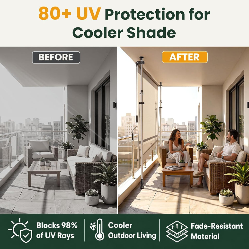 Manual Retractable Awning - 118" x 47" Patio Outdoor Door Window Awning Canopy, Adjustable Height 86-122", UV &