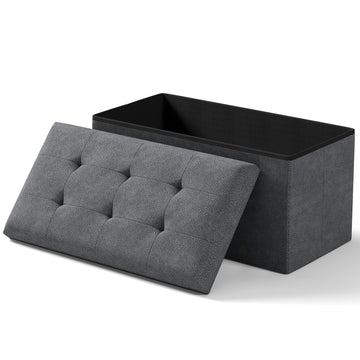Folding Storage Ottoman Bench, Dark Gray, 30 Inches