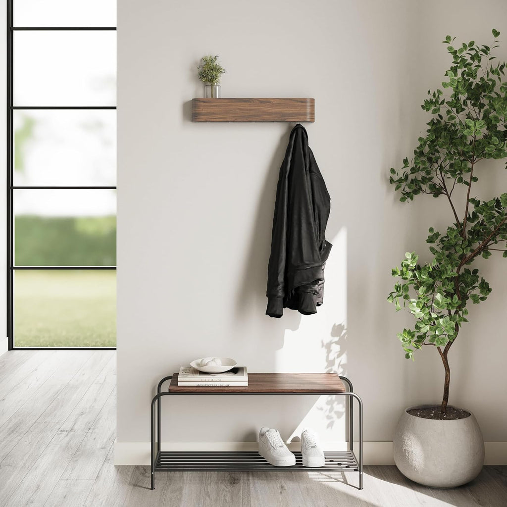 Wall-Mounted Coat Rack 'Toke' - Modern Design Coat Rack with Hidden Wall Hooks - Solid Wood Veneer Panel Coat Hanger