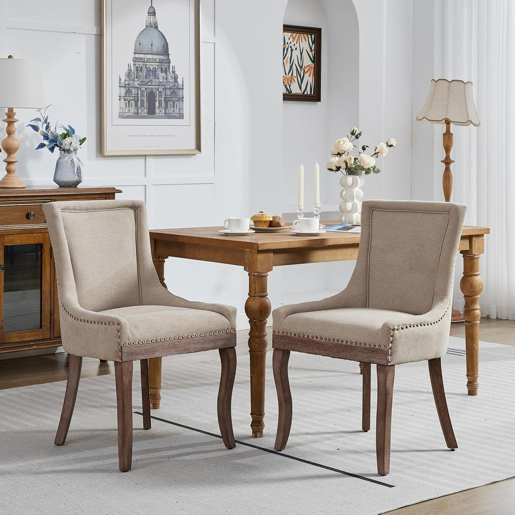 Modern Dining Chairs Set of 2, High Back Dining Chairs Side Chairs with Solid Wood Legs, Upholstered Fabric Dining