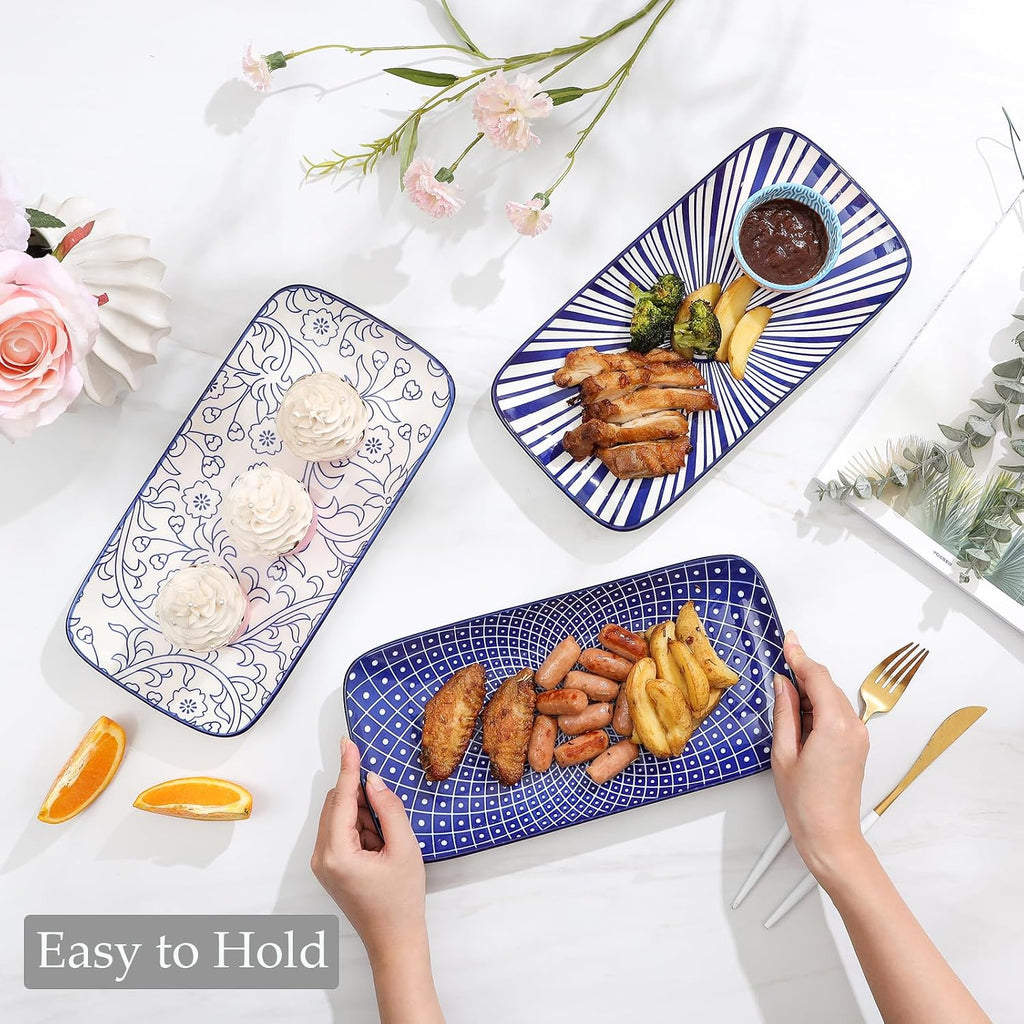Ceramic Rectangular Serving Platters Set of 4, 12 Inch Serving Trays/Dishes for Party Entertaining, Rectangular