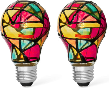 2 Pack LED Stained Glass Light Bulb A19 2W (25W Equivalent) E26 Base Painted Night Light Mosaic Party Light Bulb