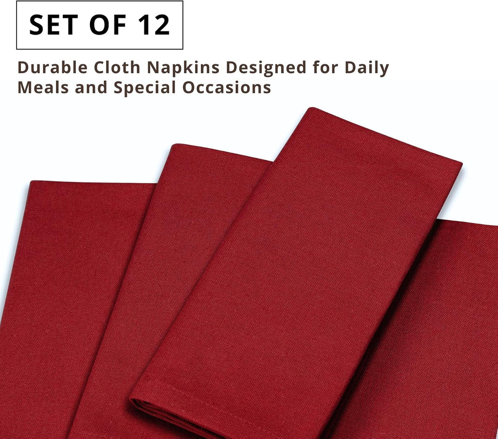Set of 12 Cloth Dinner Napkins 100% Cotton 18x18 Inch - Soft Durable Washable - Ideal for Farmhouse Party Spring