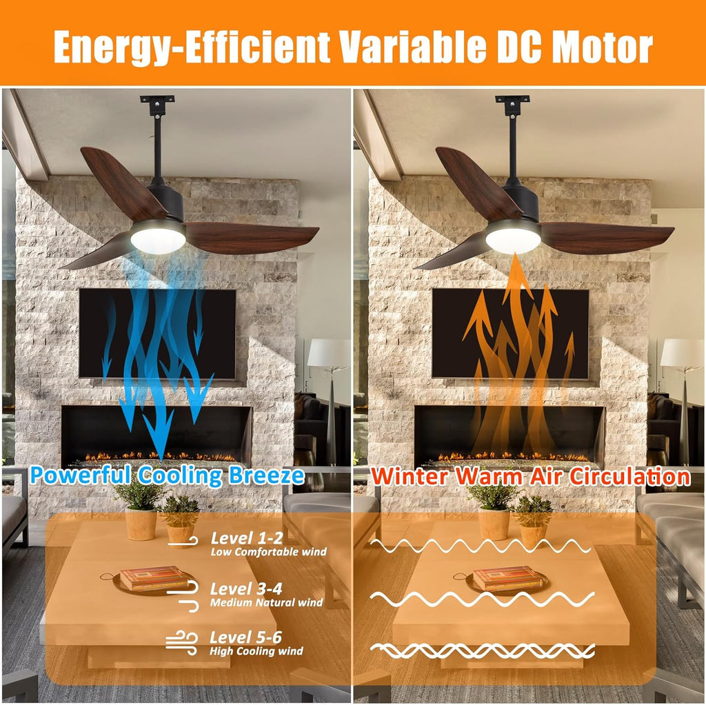 42 Inch Waterproof Gazebo Fans with Lights Outdoor Hanging - Plug in Remote App Control for Patio Indoor Farmhouse Porch - 6 Speed Reversible DC Motor Walnut