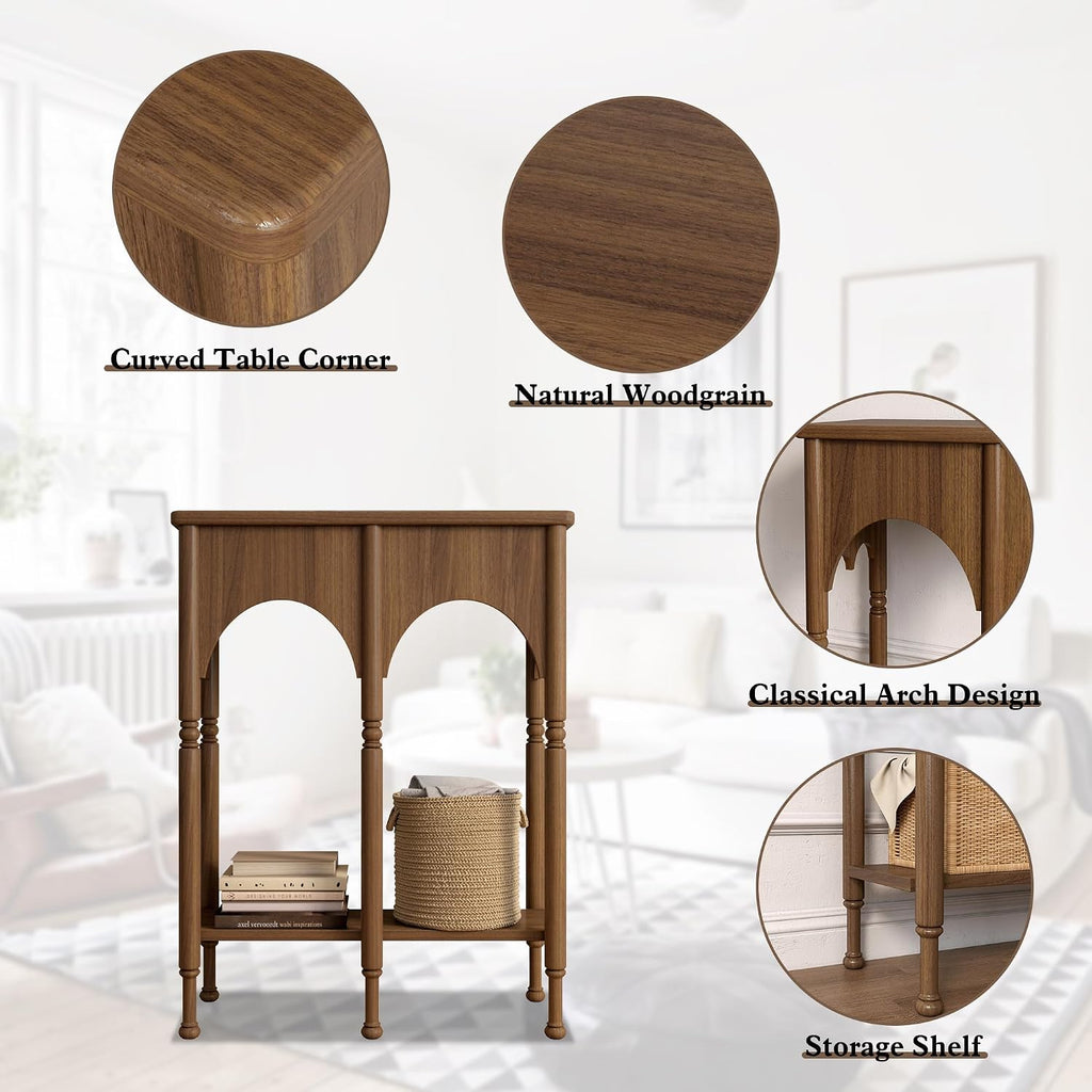 Console Table with Storage Shelf, 28" Retro 2-Tier Entryway Table, Wooden Sofa Table with Roman-Style Legs , Brown