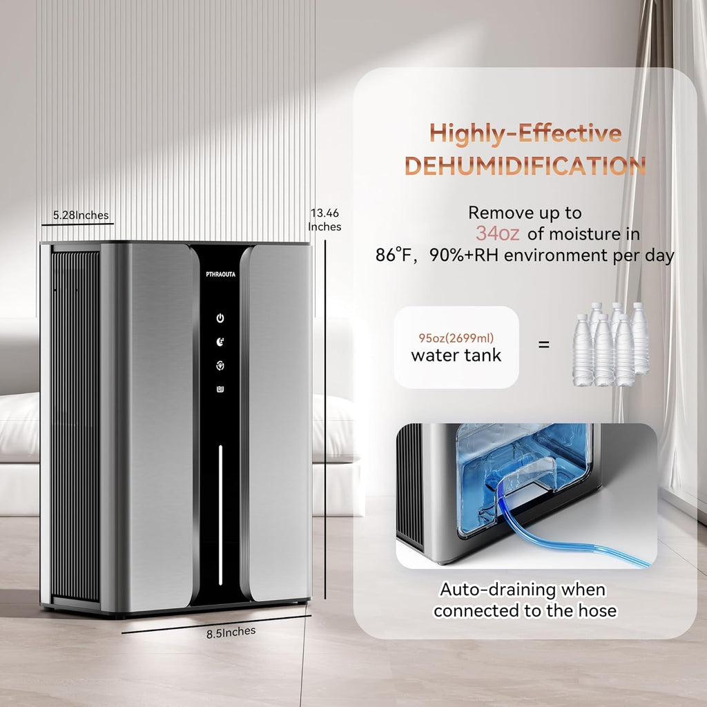 Home Dehumidifier with Drain Hose, (950 sq.ft) 95oz Quiet dehumidifier for Bathroom Bedroom
