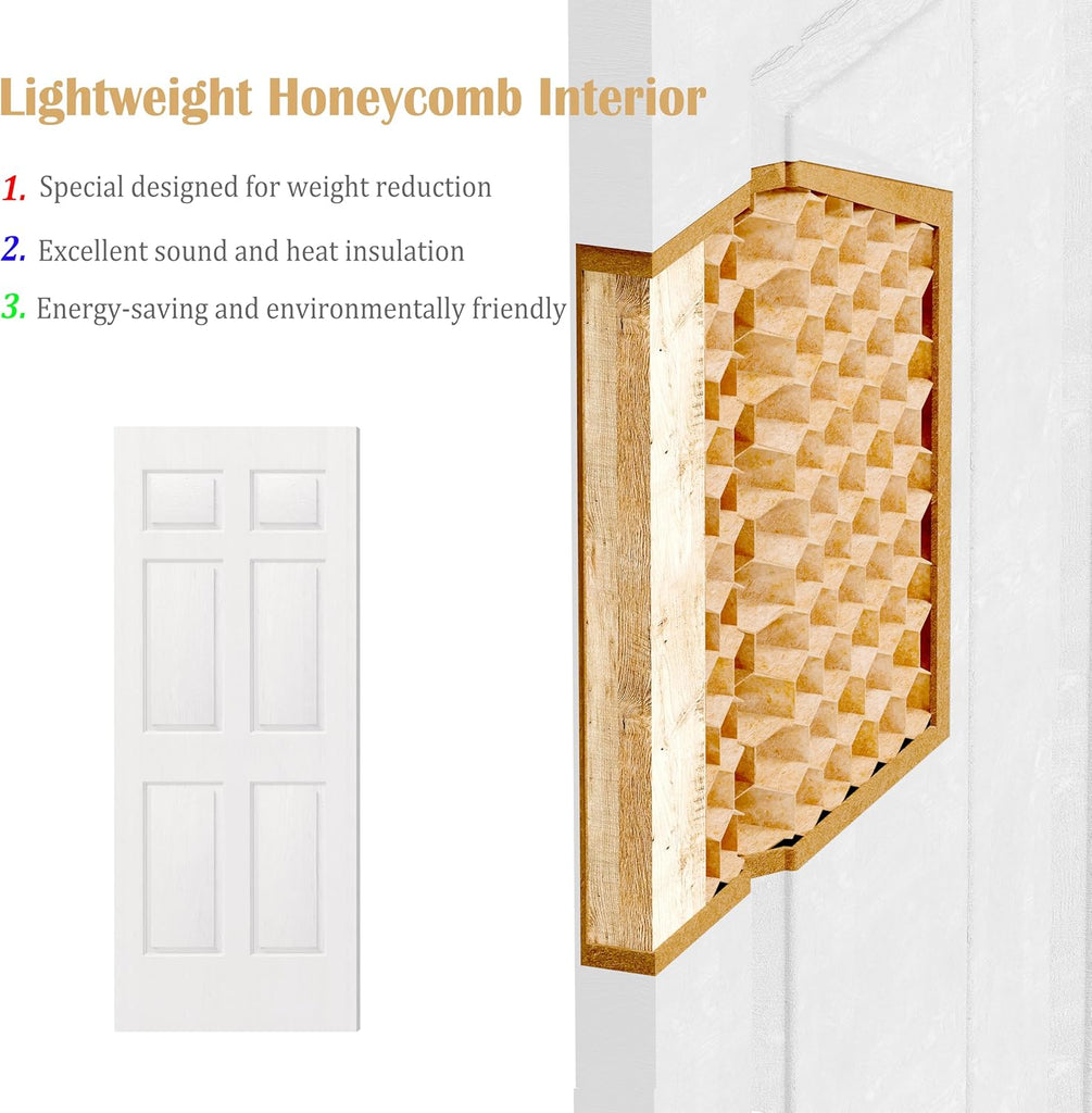 French Doors, 60" x 80" Hollow Core Interior Doors with Pre-Hung Door Jamb, Silver Hinges, Door Levers and Latch, 6-Panel Prehung Door for Bedrooms, Closets, Pantries, Easy to Install