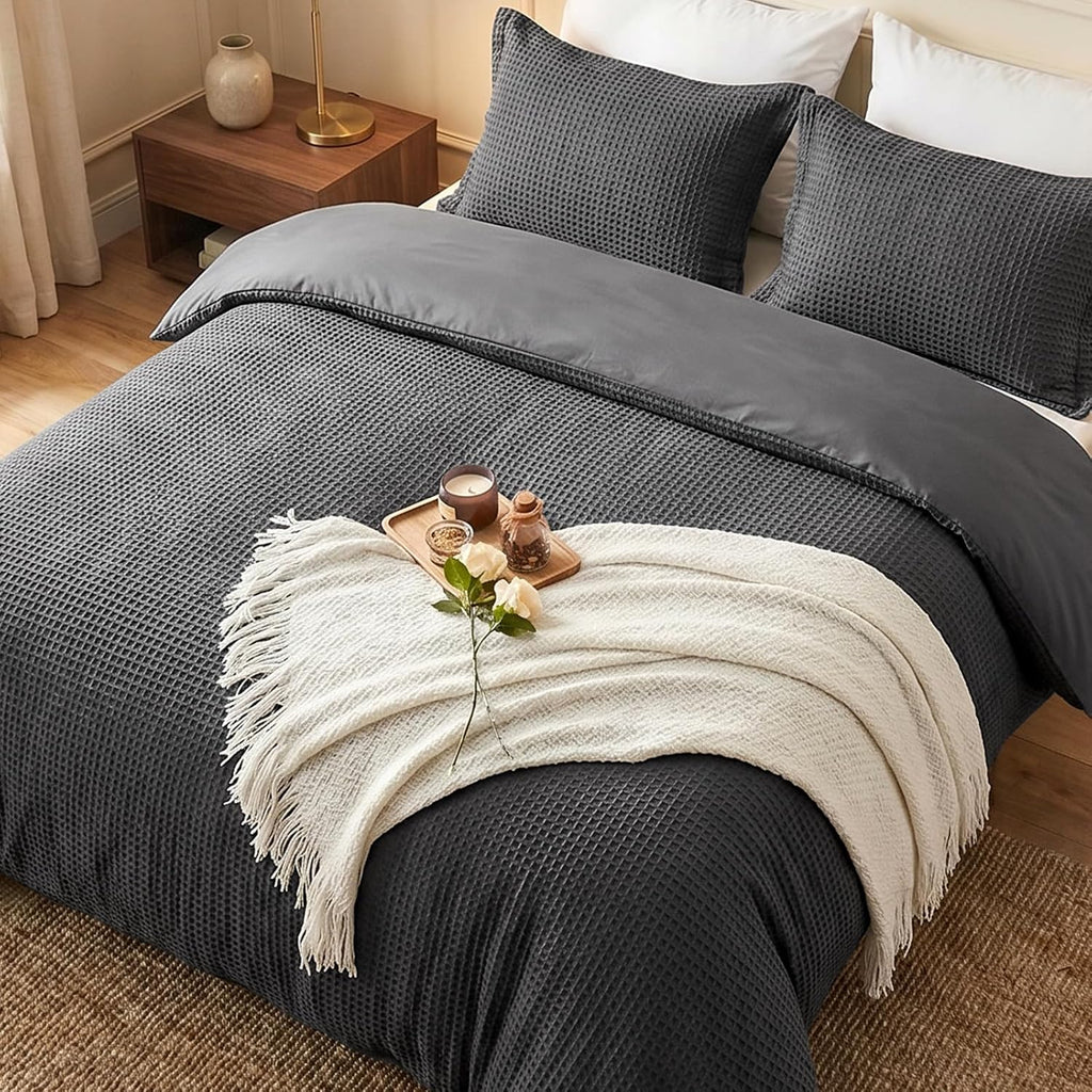 100% Cotton Full Duvet Cover Set with 2 Pillow Shams, Dark Grey