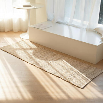Jute-Cotton Rug 2x6 - Luxurious Natural Hallway Runner with Non-Slip Backing, Low-Profile Kitchen Ru