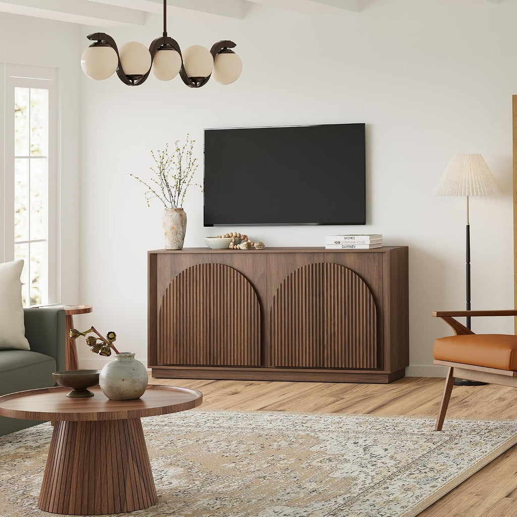 65" Sideboard Buffet Cabinet with Storage, Modular Credenza, Walnut | Modern Accent Cabinet for Living Dining Room