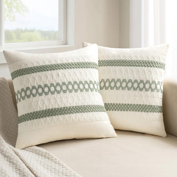 Set of 2 Sage Green Boho Decorative Pillow Covers 18x18 Inch Farmhouse Rustic Couch Throw Pillows Modern Summer