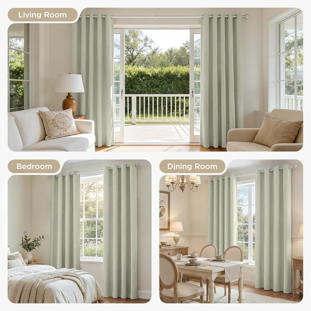 Light Beige Curtains Blackout Curtains 2 Panels Set, Faux Linen 100% Black Out Drapes, Thermal Insulated