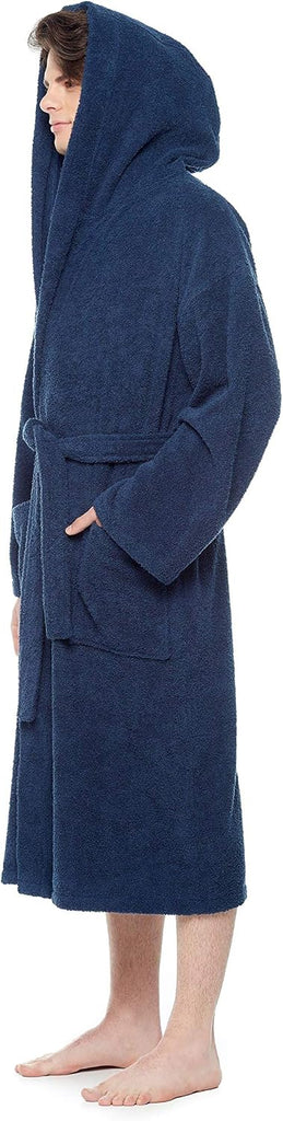 Men's Hooded Classic Bathrobe Turkish Cotton Robe with Full Length Options
