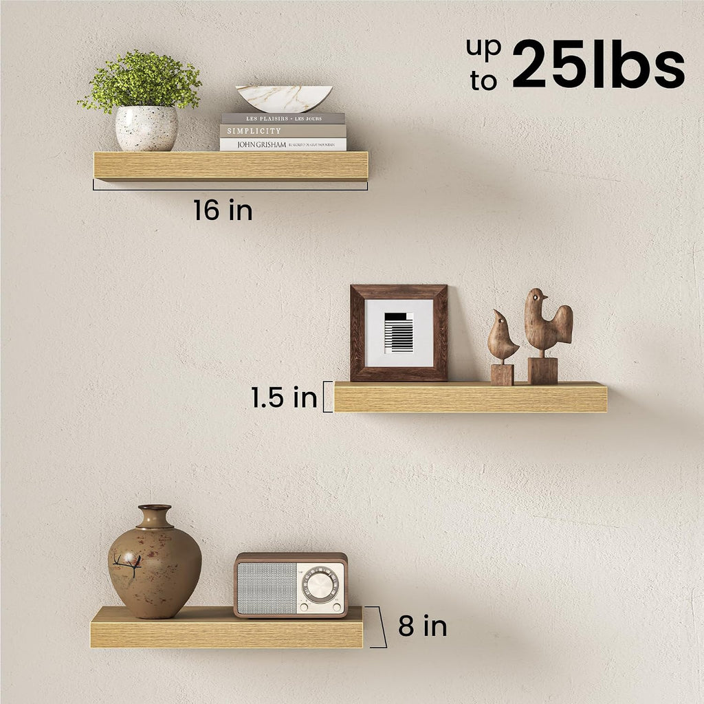 16Inch Floating Shelves for Wall, 8 Inch Deep Shelves |Bedroom|Kitchen Wall Mounted, Wood Hanging Shelf with