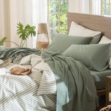 Sheet Set 100% Washed Cotton Linen-Like Extra Deep Pocket Queen