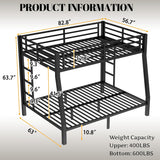 Metal Full XL Over Queen Bunk Bed with High Guardrail & Under-Bed Storage