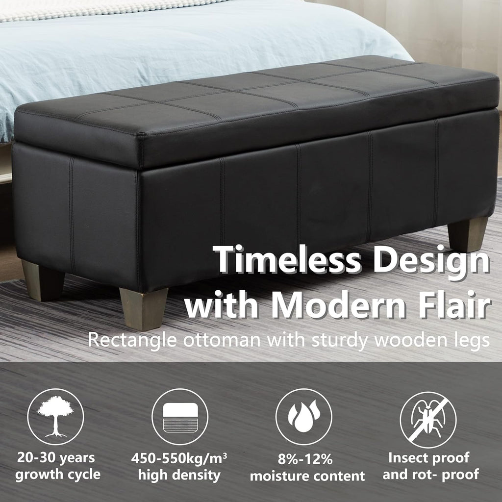 41" Storage Ottoman, Storage Bench with Safety Hinge, Upholstered Synthetic Leather Ottoman Bench , Foot Rest