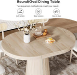 Extendable Dining Table Round-to-Oval 39"-55" with Pedestal Base - Seats 4-6, Wash White Finish, Smooth Rounded Corners