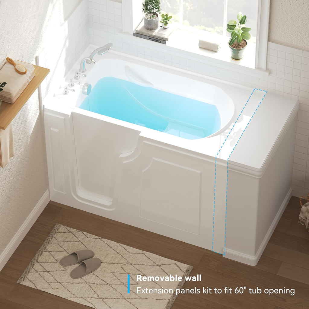 Floridian 55" x 33" Walk-in Bathtub with Left-Side Door Opening and Quick Fill and Drain System, Rectangular Soaking