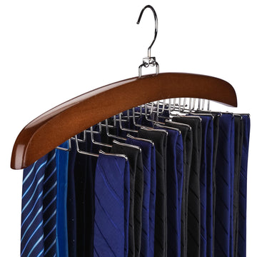Tie Rack 2Pcs Tie Racks for Men Closet 24 Hooks, Wooden Tie Organizer with Upgraded 360°Rotating, Scarves Accessories