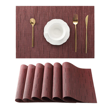 Burgundy Placemats Set of 6 - Heat Resistant Non-Slip Place mats for Dining Table, Washable Durable PVC Vinyl Woven