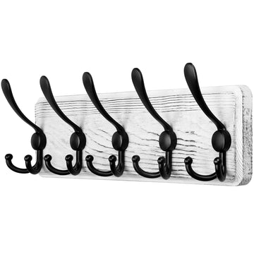Rustic Wall Mounted Coat Rack: 16" Stud Spacing, Pine Real Wood Plank Wall Coat Rack with 5 Triple Hooks, Farmhouse