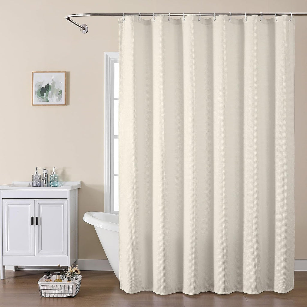 Extra Long Shower Curtain Set- 96 Inch Long Waffle Weave Heavy Duty Fabric Shower Curtains , Luxury Heavy Duty Thick