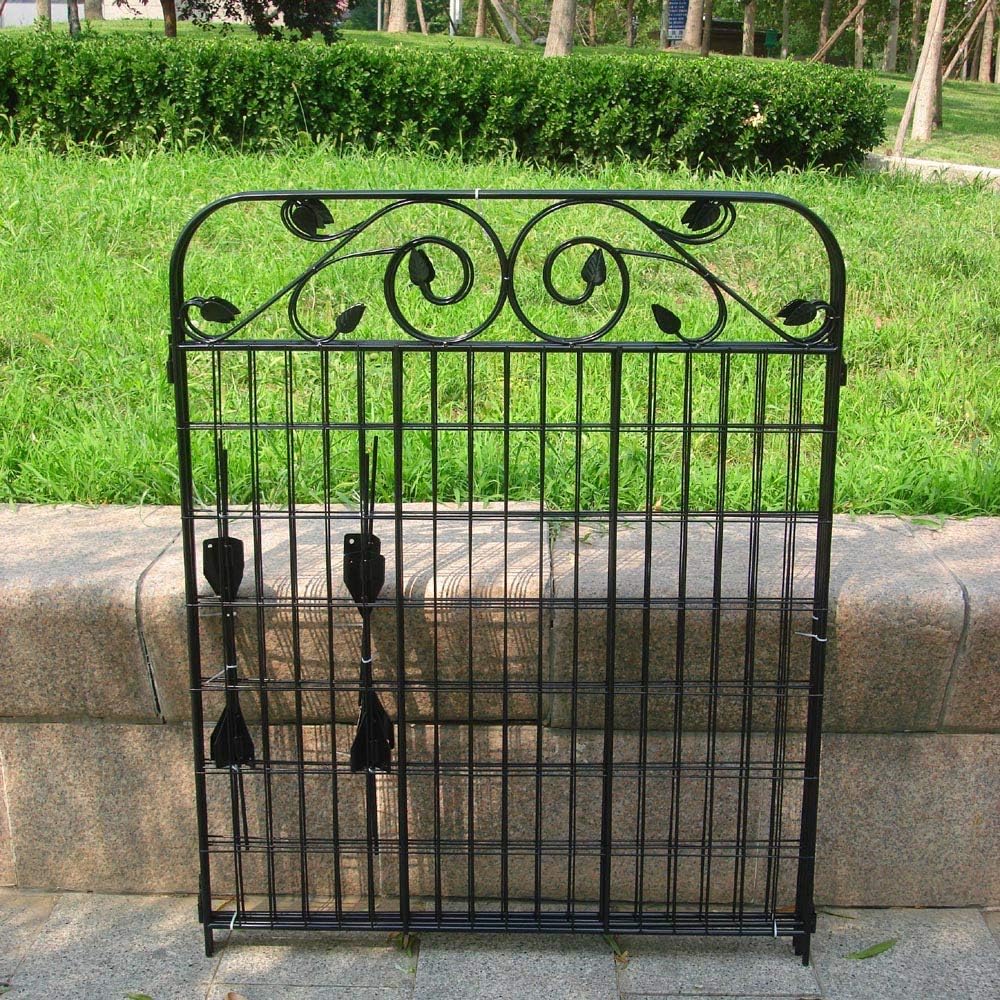 4 Pack 44" H 36" W (Linear Length 12 feet) Black Coated Heavy Duty Steel Decorative Garden Fence Panel with 8 Leaves